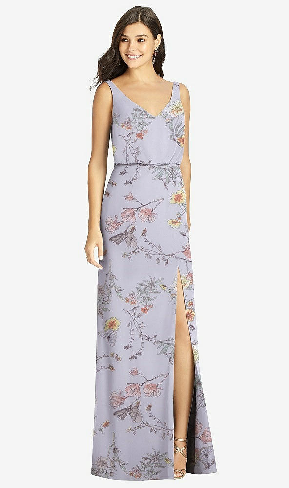 【STYLE: TH006】Blouson Bodice Mermaid Dress with Front Slit【COLOR: Butterfly Botanica Silver Dove】