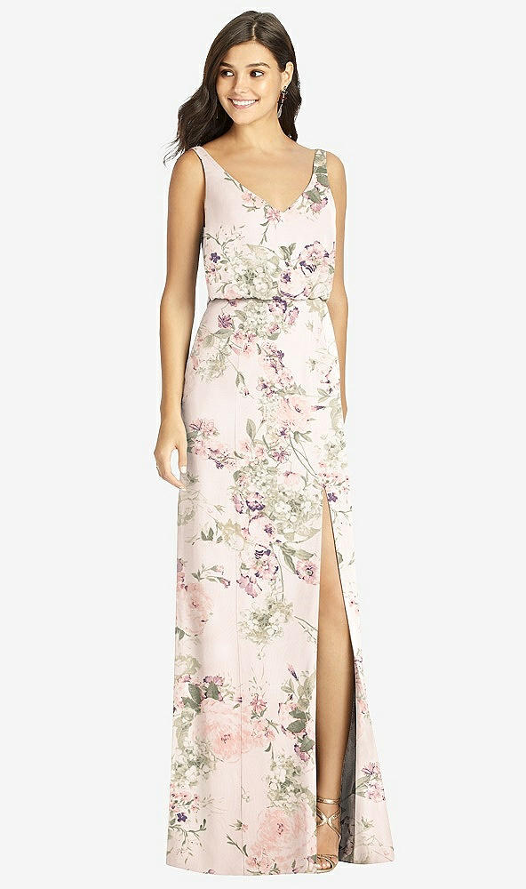 【STYLE: TH006】Blouson Bodice Mermaid Dress with Front Slit【COLOR: Blush Garden】