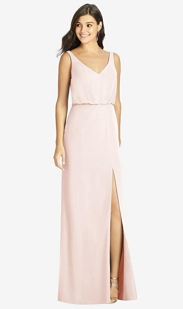 【STYLE: TH006】Blouson Bodice Mermaid Dress with Front Slit【COLOR: Blush】