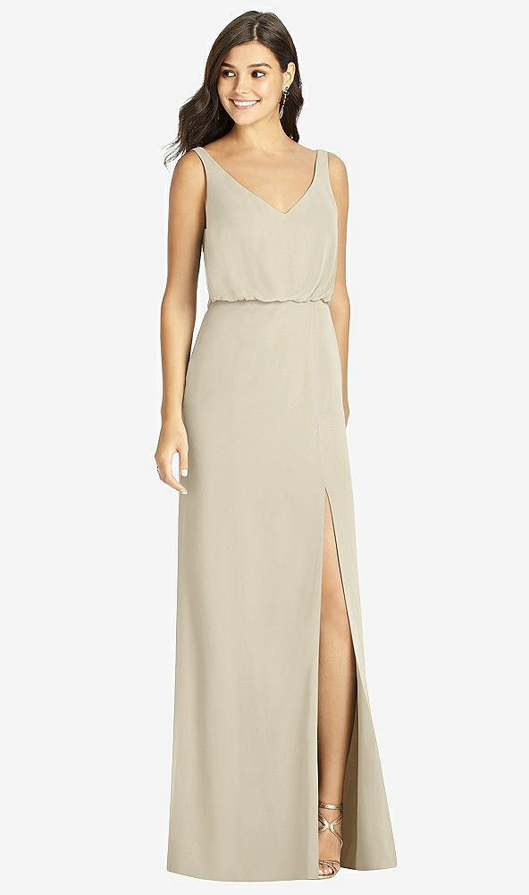 【STYLE: TH006】Blouson Bodice Mermaid Dress with Front Slit【COLOR: Champagne】