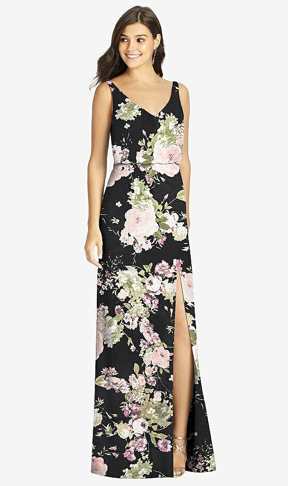 【STYLE: TH006】Blouson Bodice Mermaid Dress with Front Slit【COLOR: Noir Garden】