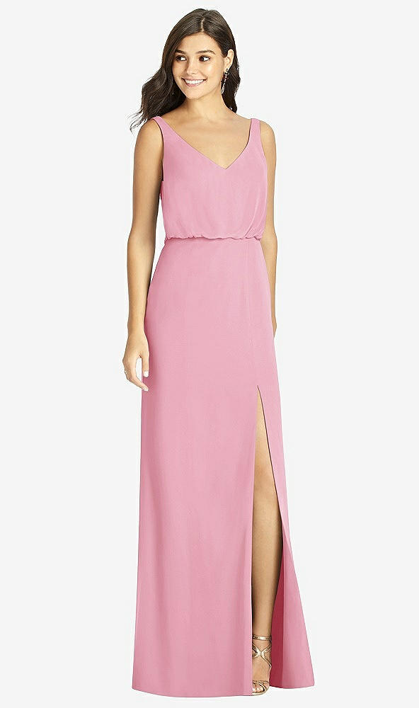 【STYLE: TH006】Blouson Bodice Mermaid Dress with Front Slit【COLOR: Peony Pink】