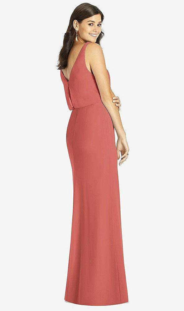 【STYLE: TH006】Blouson Bodice Mermaid Dress with Front Slit【COLOR: Coral Pink】