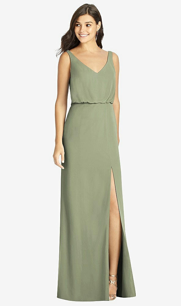 【STYLE: TH006】Blouson Bodice Mermaid Dress with Front Slit【COLOR: Sage】