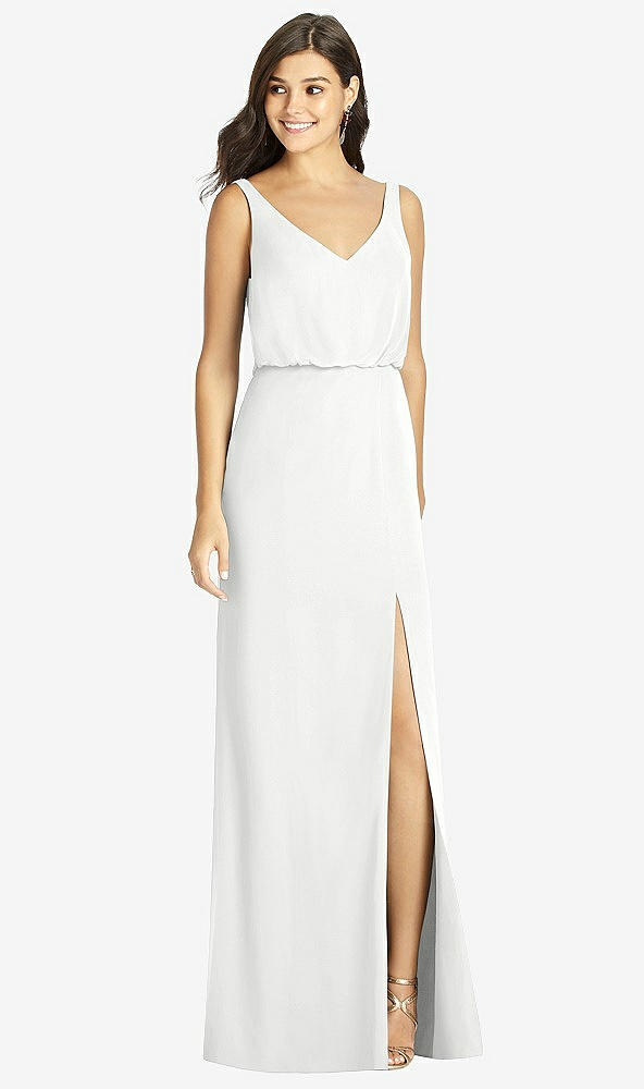 【STYLE: TH006】Blouson Bodice Mermaid Dress with Front Slit【COLOR: White】