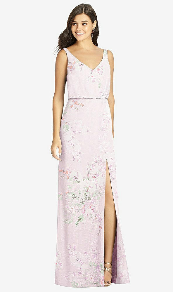 【STYLE: TH006】Blouson Bodice Mermaid Dress with Front Slit【COLOR: Watercolor Print】