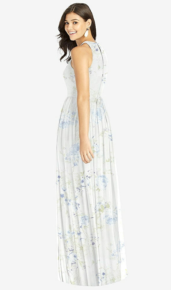 【NEW】【STYLE: TH008】Shirred スカート 宝石 首 ホルター ドレス 前面 スリット【COLOR: Bleu Garden】【SIZE: 00-30W】