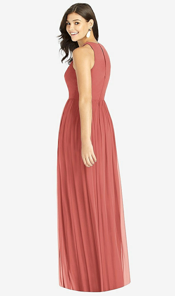 【STYLE: TH008】Shirred Skirt Jewel Neck Halter Dress with Front Slit【COLOR: Coral Pink】