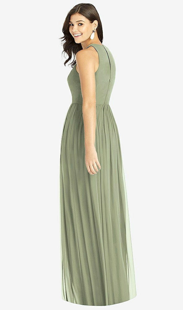 【STYLE: TH008】Shirred Skirt Jewel Neck Halter Dress with Front Slit【COLOR: Sage】