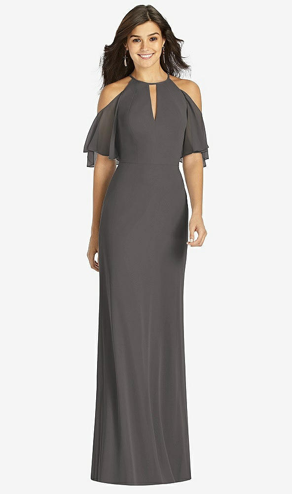 【STYLE: TH010】Ruffle Cold-Shoulder Mermaid Maxi Dress【COLOR: Caviar Gray】