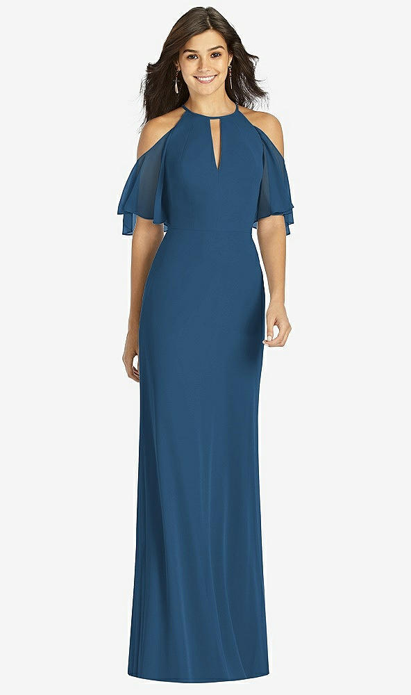 【STYLE: TH010】Ruffle Cold-Shoulder Mermaid Maxi Dress【COLOR: Dusk Blue】