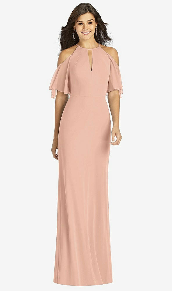 【STYLE: TH010】Ruffle Cold-Shoulder Mermaid Maxi Dress【COLOR: Pale Peach】
