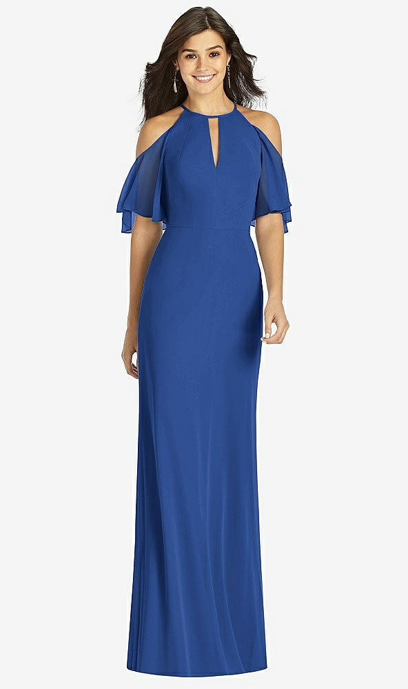 【STYLE: TH010】Ruffle Cold-Shoulder Mermaid Maxi Dress【COLOR: Classic Blue】