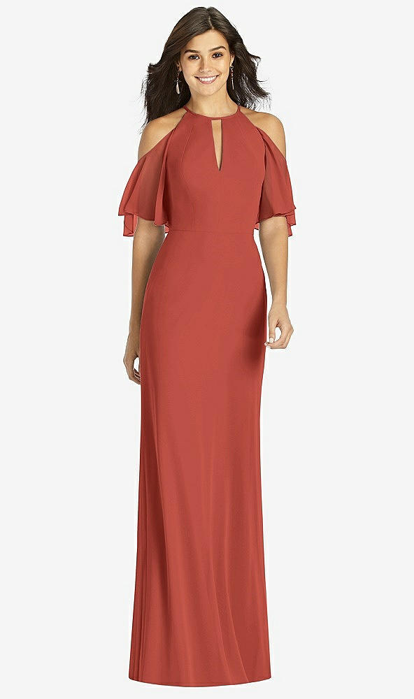 【STYLE: TH010】Ruffle Cold-Shoulder Mermaid Maxi Dress【COLOR: Amber Sunset】