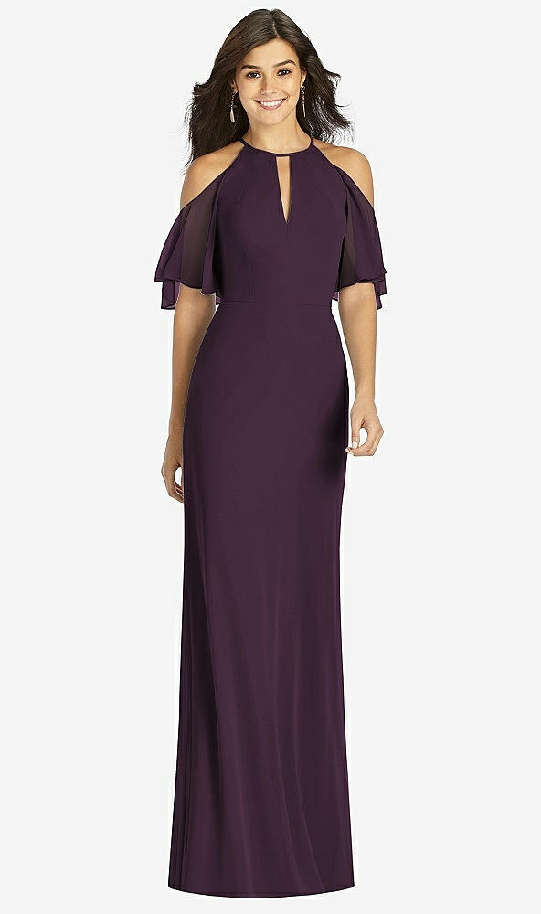 【STYLE: TH010】Ruffle Cold-Shoulder Mermaid Maxi Dress【COLOR: Aubergine】