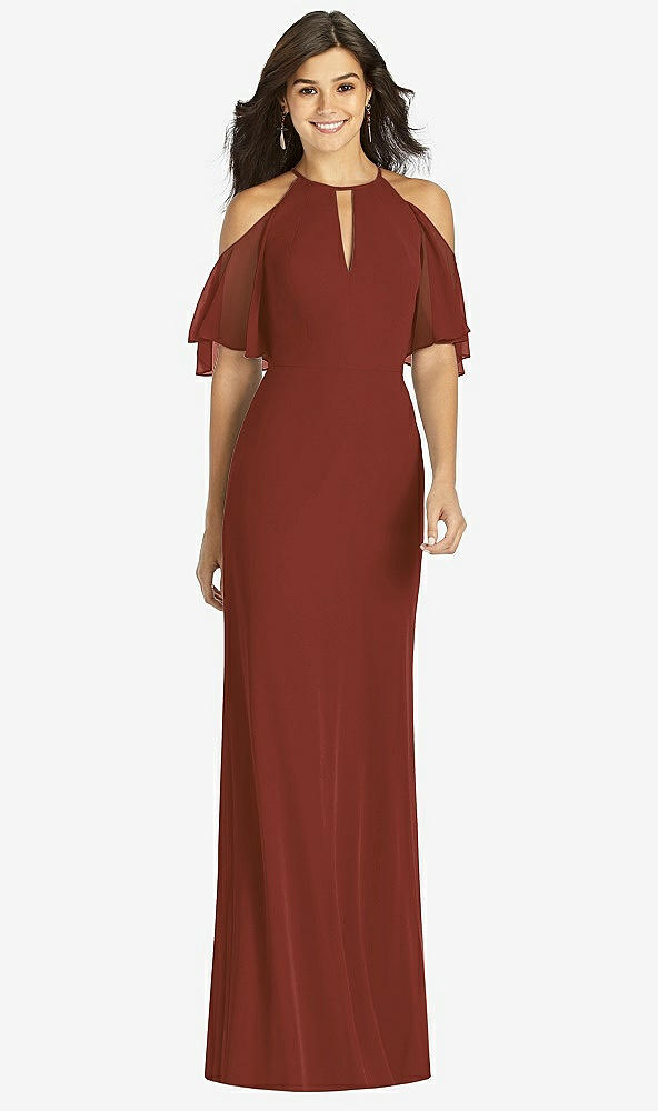 【STYLE: TH010】Ruffle Cold-Shoulder Mermaid Maxi Dress【COLOR: Auburn Moon】