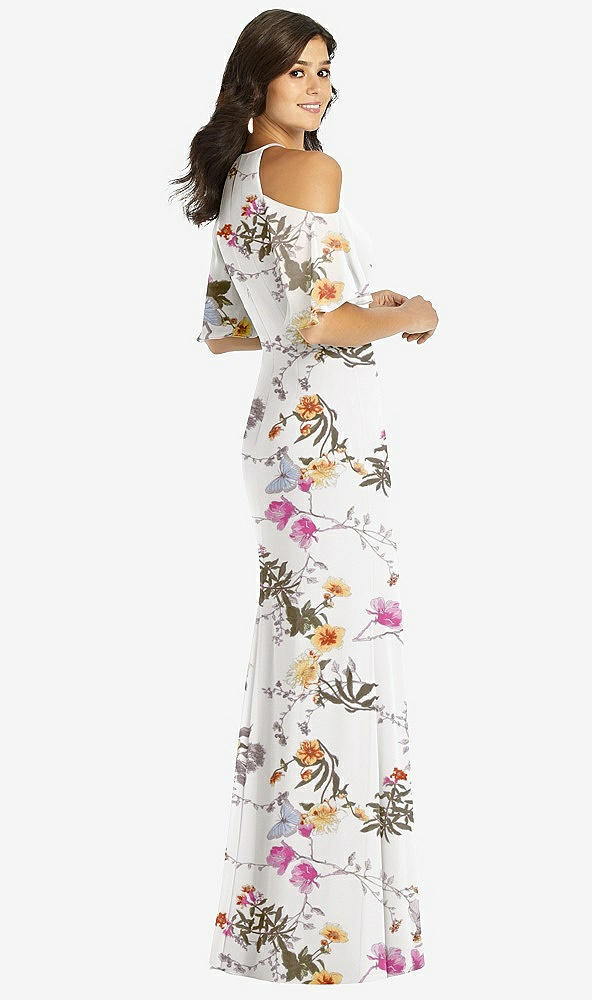 【STYLE: TH010】Ruffle Cold-Shoulder Mermaid Maxi Dress【COLOR: Butterfly Botanica Ivory】