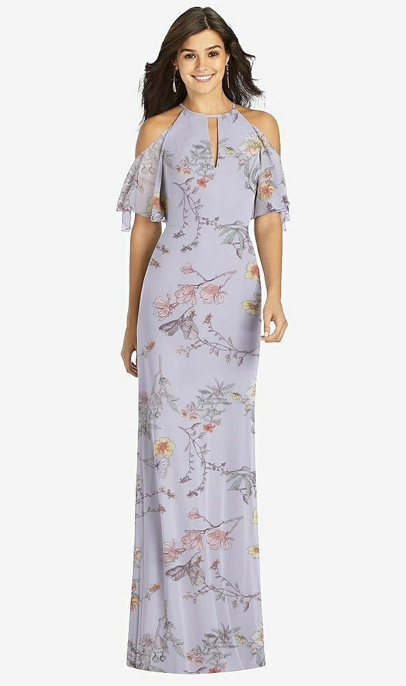 【STYLE: TH010】Ruffle Cold-Shoulder Mermaid Maxi Dress【COLOR: Butterfly Botanica Silver Dove】