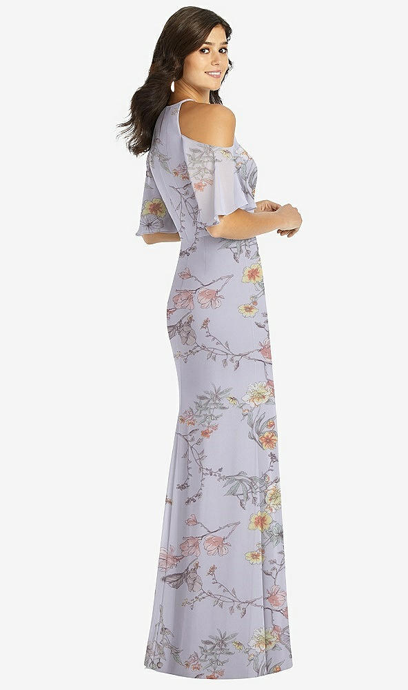 【STYLE: TH010】Ruffle Cold-Shoulder Mermaid Maxi Dress【COLOR: Butterfly Botanica Silver Dove】