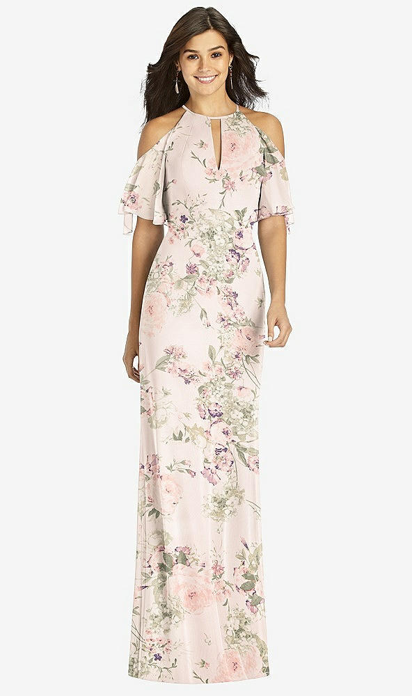 【STYLE: TH010】Ruffle Cold-Shoulder Mermaid Maxi Dress【COLOR: Blush Garden】
