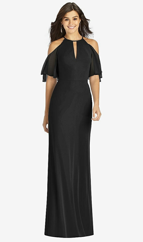 【STYLE: TH010】Ruffle Cold-Shoulder Mermaid Maxi Dress【COLOR: Black】