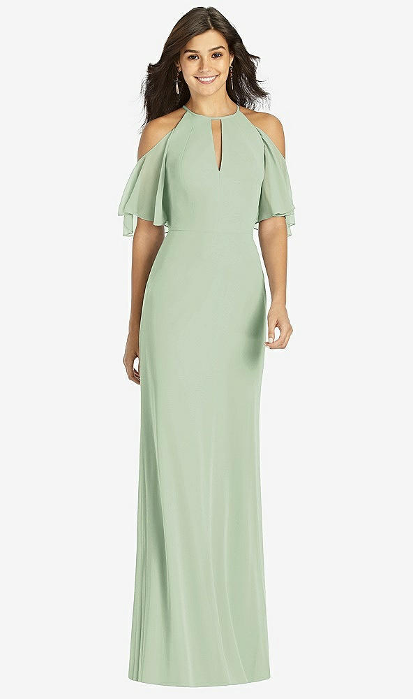 【STYLE: TH010】Ruffle Cold-Shoulder Mermaid Maxi Dress【COLOR: Celadon】
