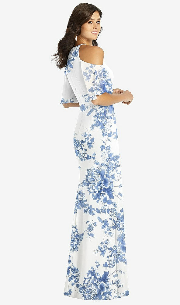 【NEW】【STYLE: TH010】フリル コールドショルダー 人魚 マキシ ドレス【COLOR: Cottage Rose Dusk Blue】【SIZE: 00-30W】