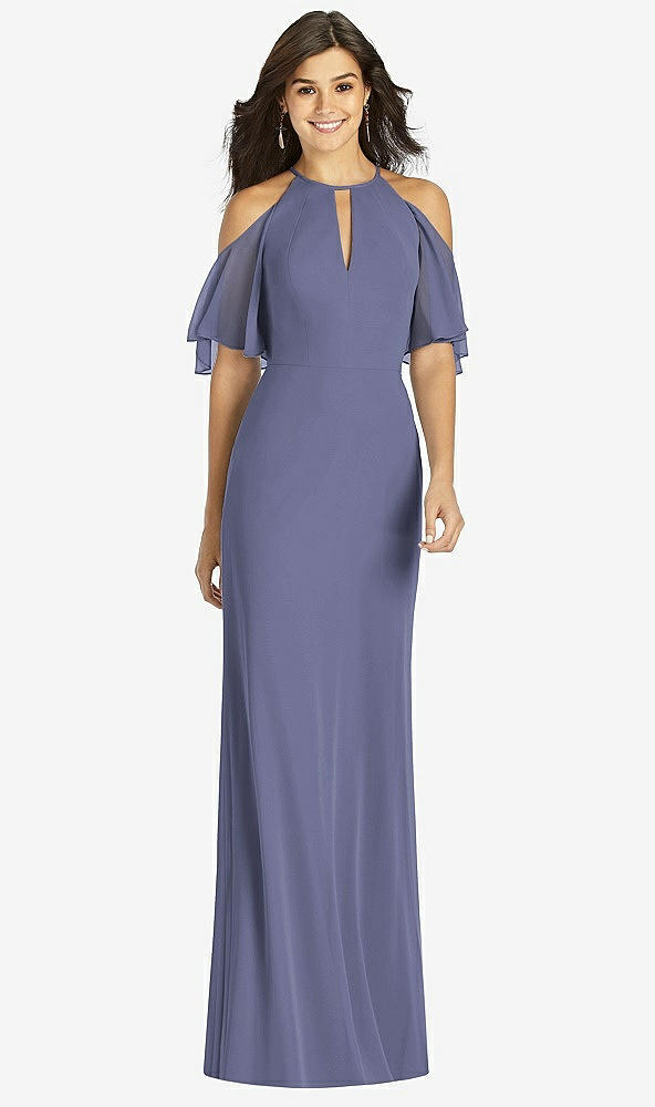 【STYLE: TH010】Ruffle Cold-Shoulder Mermaid Maxi Dress【COLOR: French Blue】