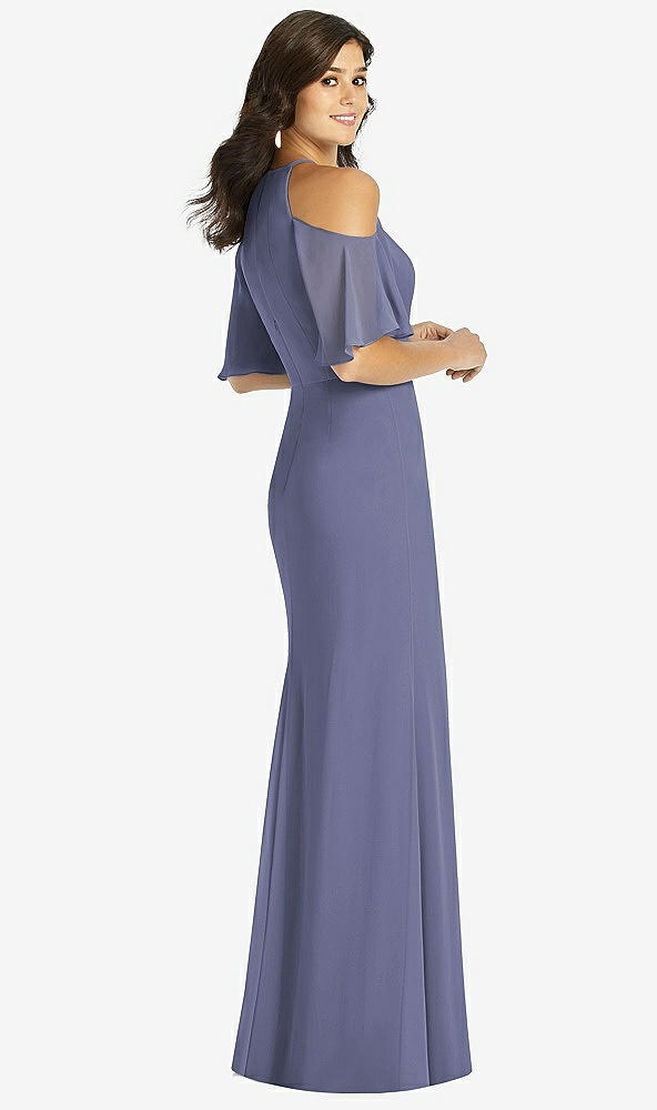【STYLE: TH010】Ruffle Cold-Shoulder Mermaid Maxi Dress【COLOR: French Blue】