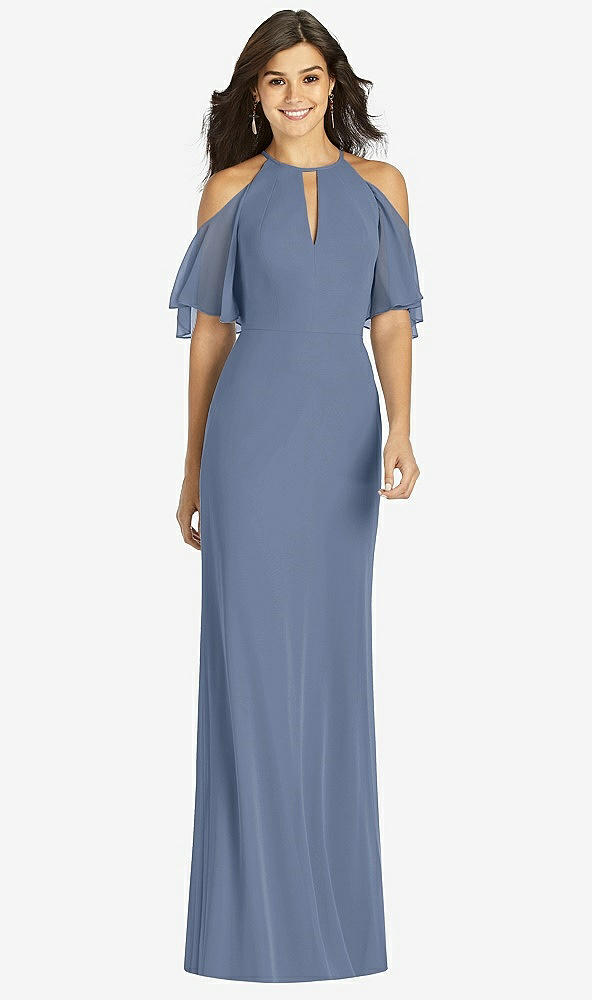 【STYLE: TH010】Ruffle Cold-Shoulder Mermaid Maxi Dress【COLOR: Larkspur Blue】