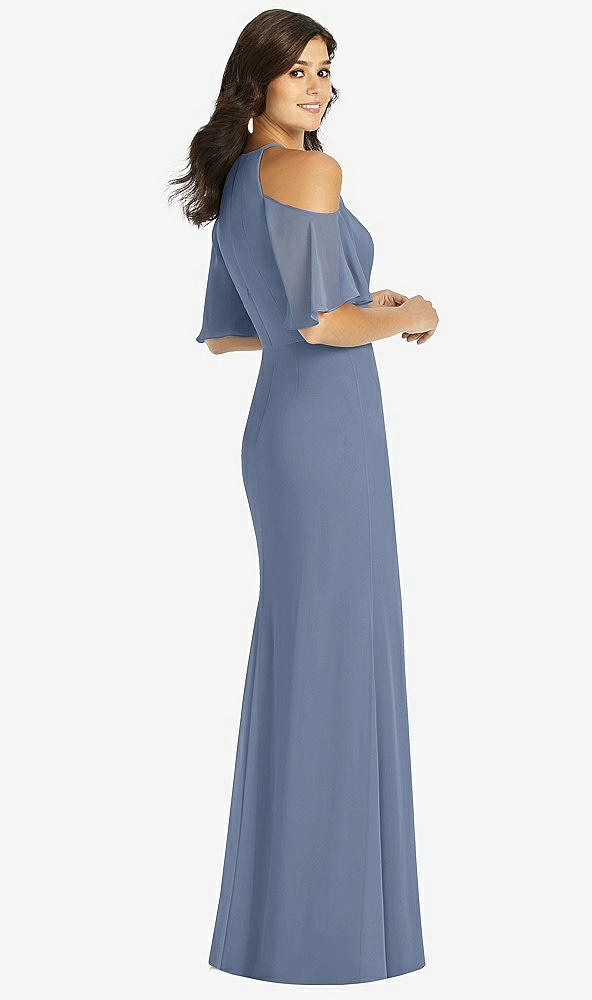 【STYLE: TH010】Ruffle Cold-Shoulder Mermaid Maxi Dress【COLOR: Larkspur Blue】