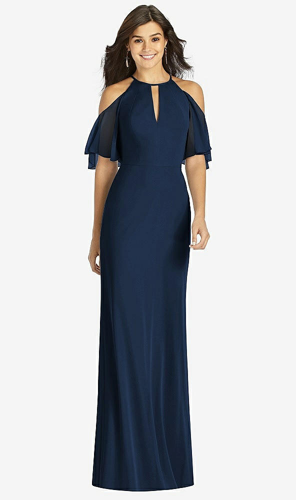 【STYLE: TH010】Ruffle Cold-Shoulder Mermaid Maxi Dress【COLOR: Midnight Navy】