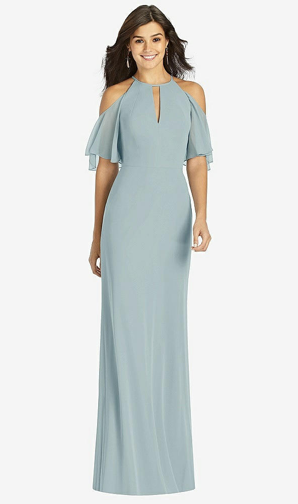 【STYLE: TH010】Ruffle Cold-Shoulder Mermaid Maxi Dress【COLOR: Morning Sky】