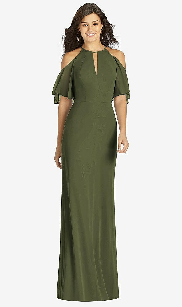 【STYLE: TH010】Ruffle Cold-Shoulder Mermaid Maxi Dress【COLOR: Olive Green】