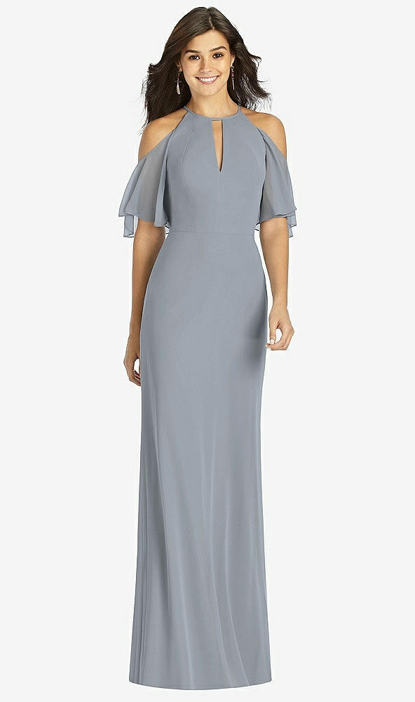 【STYLE: TH010】Ruffle Cold-Shoulder Mermaid Maxi Dress【COLOR: Platinum】