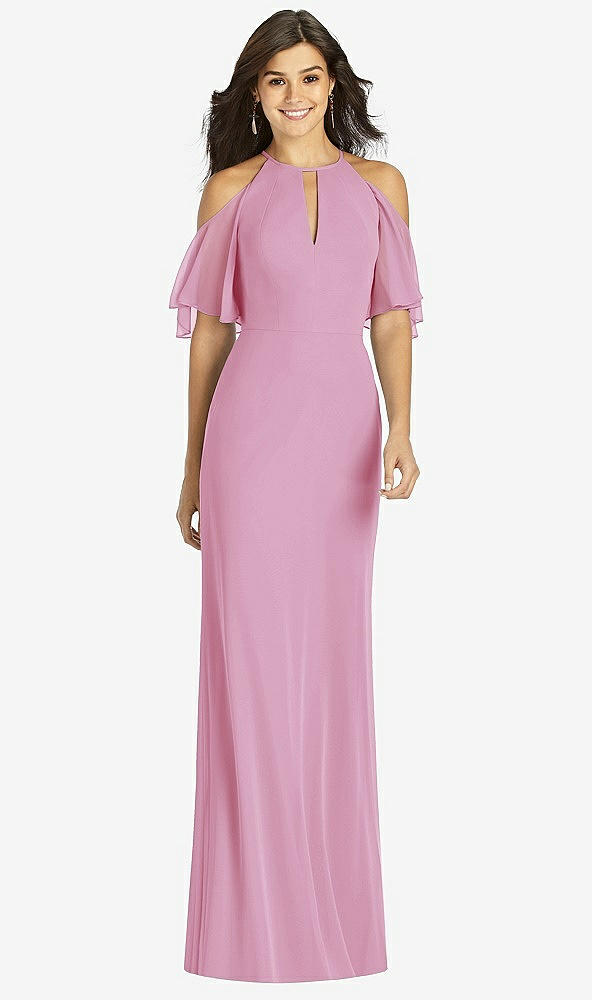 【STYLE: TH010】Ruffle Cold-Shoulder Mermaid Maxi Dress【COLOR: Powder Pink】