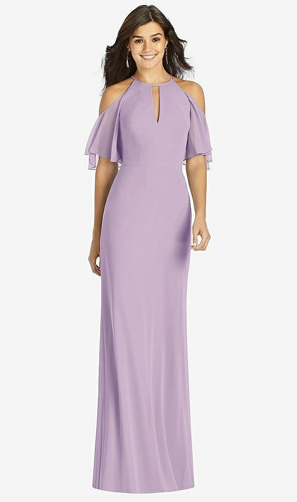 【STYLE: TH010】Ruffle Cold-Shoulder Mermaid Maxi Dress【COLOR: Pale Purple】