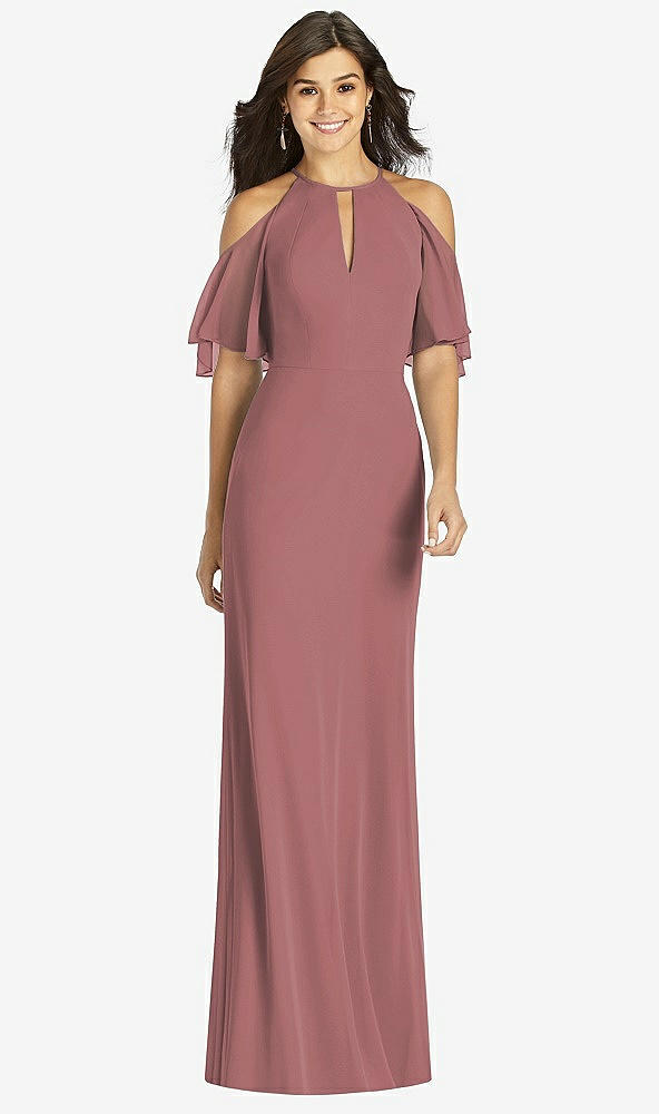 【STYLE: TH010】Ruffle Cold-Shoulder Mermaid Maxi Dress【COLOR: Rosewood】