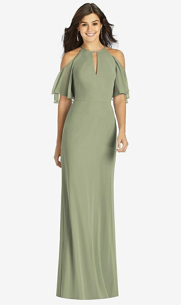 【STYLE: TH010】Ruffle Cold-Shoulder Mermaid Maxi Dress【COLOR: Sage】
