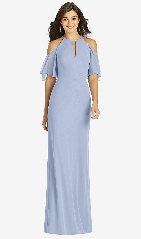 【STYLE: TH010】Ruffle Cold-Shoulder Mermaid Maxi Dress【COLOR: Sky Blue】