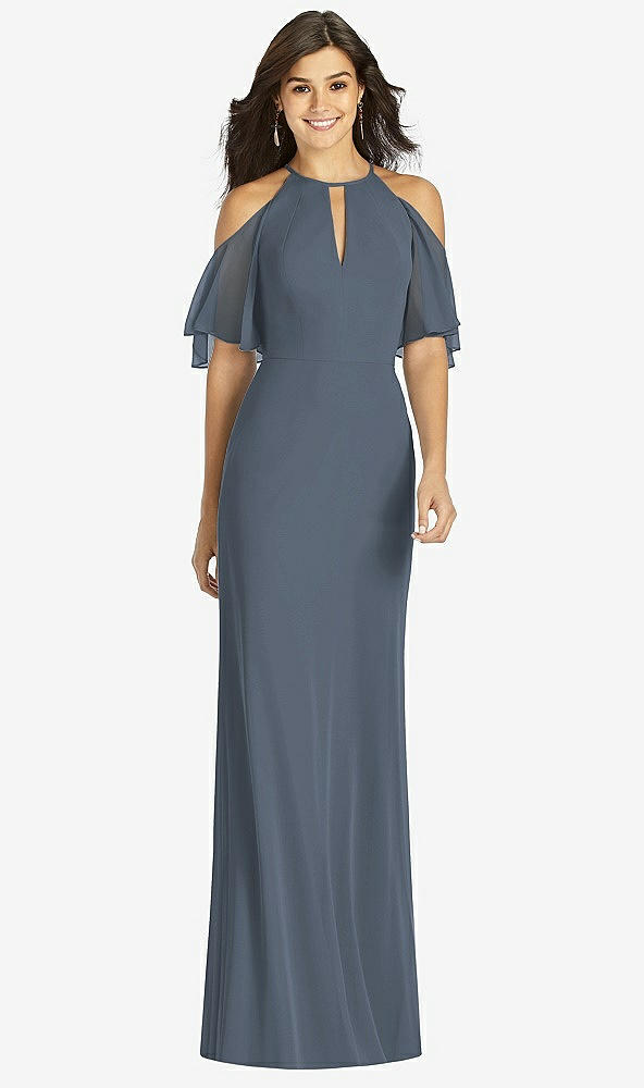 【STYLE: TH010】Ruffle Cold-Shoulder Mermaid Maxi Dress【COLOR: Silverstone】