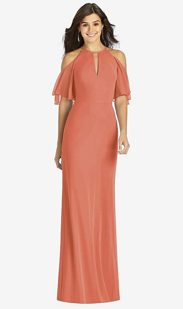 【STYLE: TH010】Ruffle Cold-Shoulder Mermaid Maxi Dress【COLOR: Terracotta Copper】