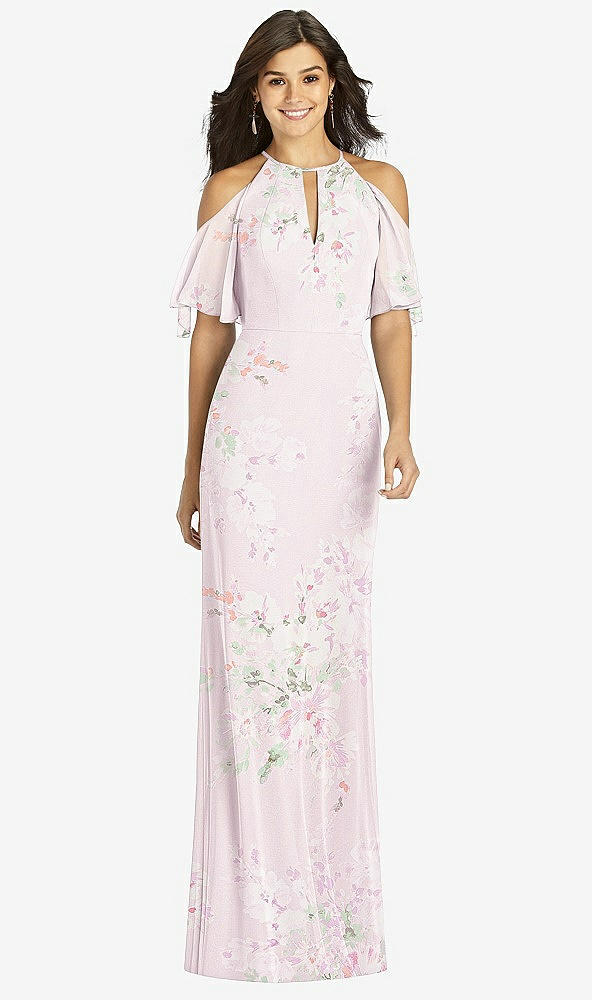 【STYLE: TH010】Ruffle Cold-Shoulder Mermaid Maxi Dress【COLOR: Watercolor Print】