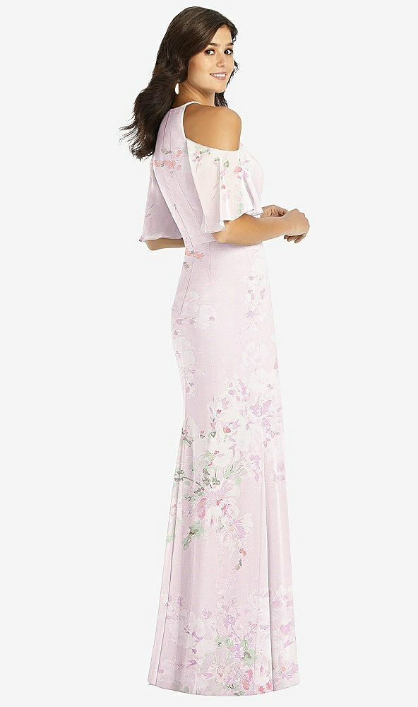 【STYLE: TH010】Ruffle Cold-Shoulder Mermaid Maxi Dress【COLOR: Watercolor Print】