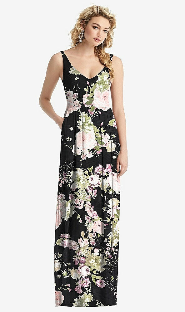 【STYLE: 1519】Sleeveless Pleated Skirt Maxi Dress with Pockets【COLOR: Noir Garden】