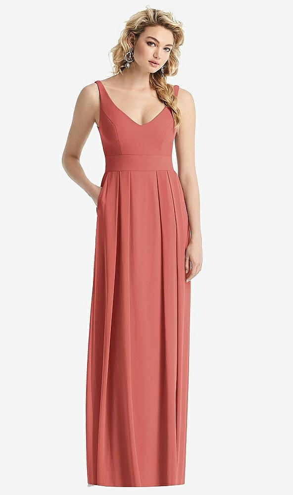 【STYLE: 1519】Sleeveless Pleated Skirt Maxi Dress with Pockets【COLOR: Coral Pink】