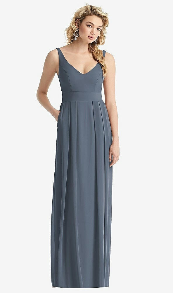 【STYLE: 1519】Sleeveless Pleated Skirt Maxi Dress with Pockets【COLOR: Silverstone】