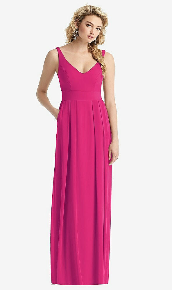 【STYLE: 1519】Sleeveless Pleated Skirt Maxi Dress with Pockets【COLOR: Think Pink】