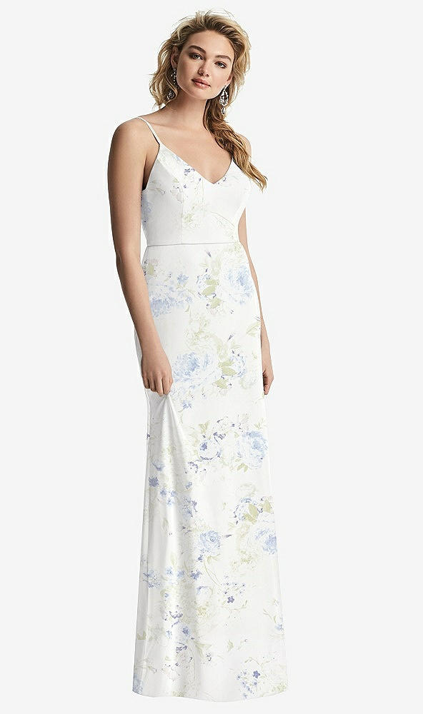 【STYLE: 6815】Shirred Sash Cowl-Back Chiffon Trumpet Gown【COLOR: Bleu Garden】