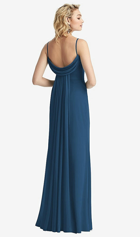 【STYLE: 6815】Shirred Sash Cowl-Back Chiffon Trumpet Gown【COLOR: Dusk Blue】